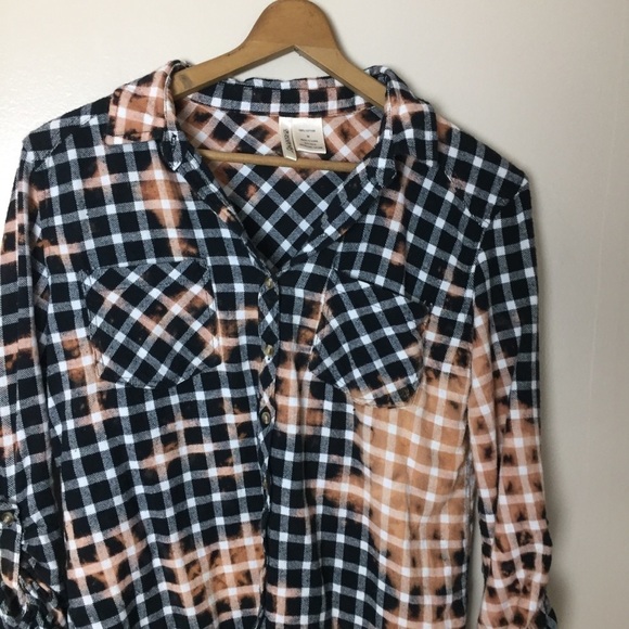 Plaid Flannel Upcycled Bleach Tie Dye Top - Picture 3 of 8